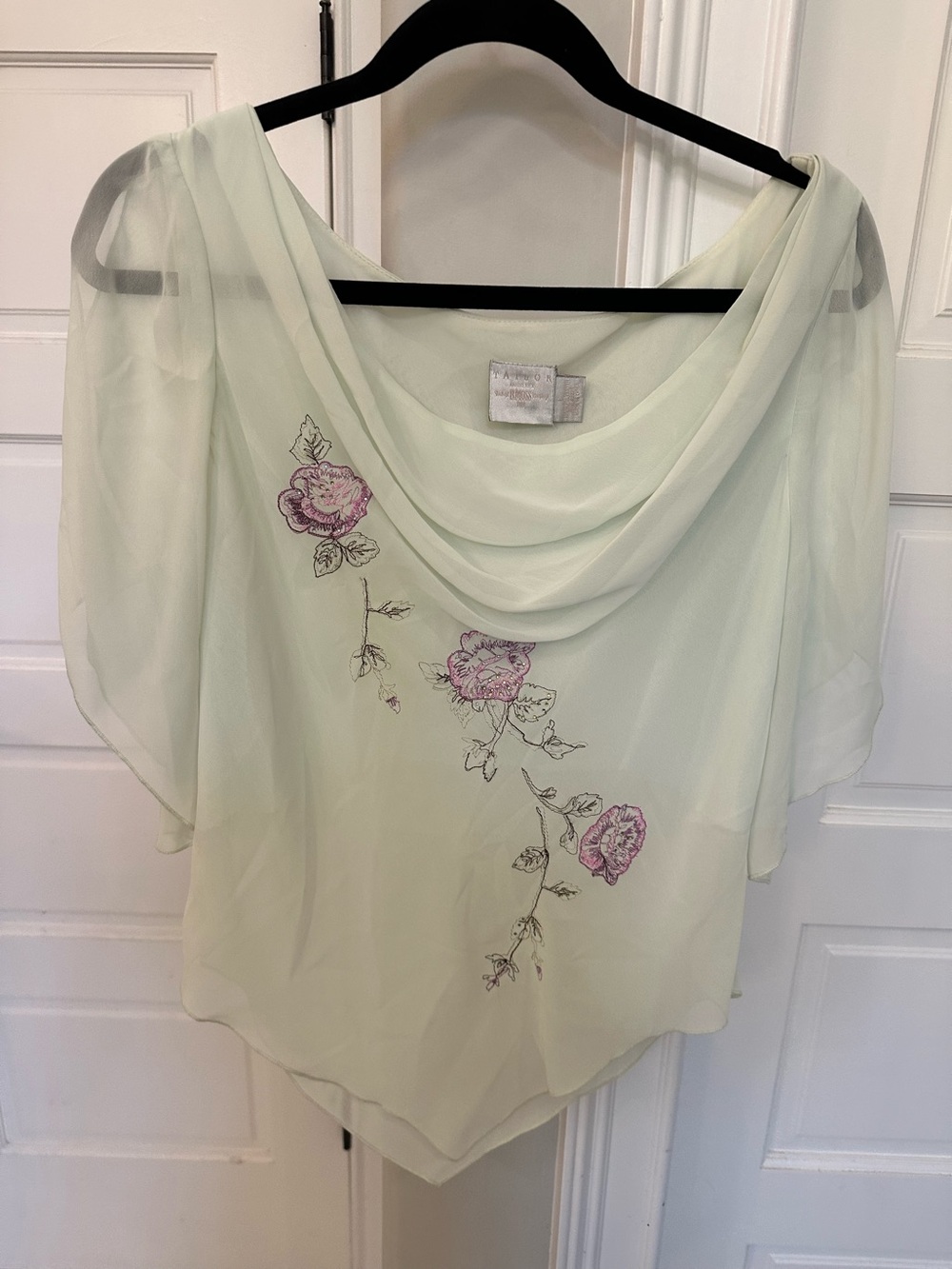 VTG B Moss Floral Beaded Embroidered Cowl Neck Fairy Top Etherial Sz L Y2K 90s